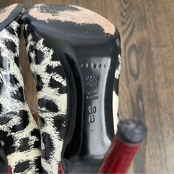 Casadei patent leather peep toe animal print stiletto heels made in Italy s10 - Picture 8 of 10